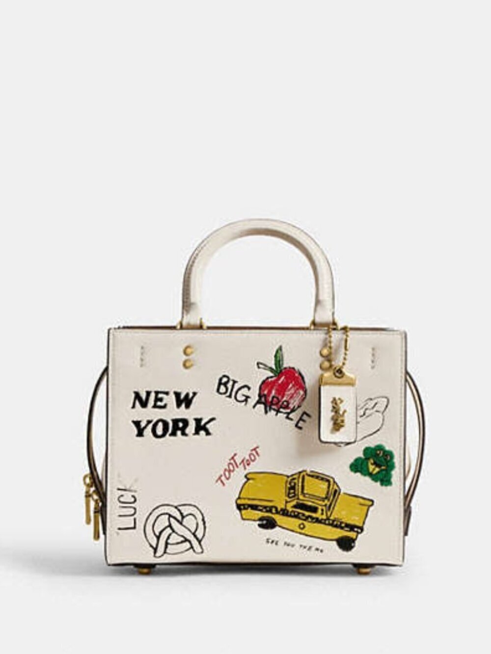 COACH Rogue 25 Leather Satchel Bag Sketch Print New York Chalk White Crossbody - Picture 2 of 11